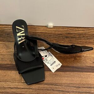 Zara square toe mesh heels